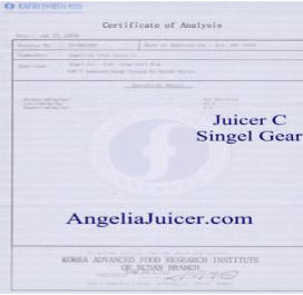 Angel Juicer lab analysis certificate D on centrifugal